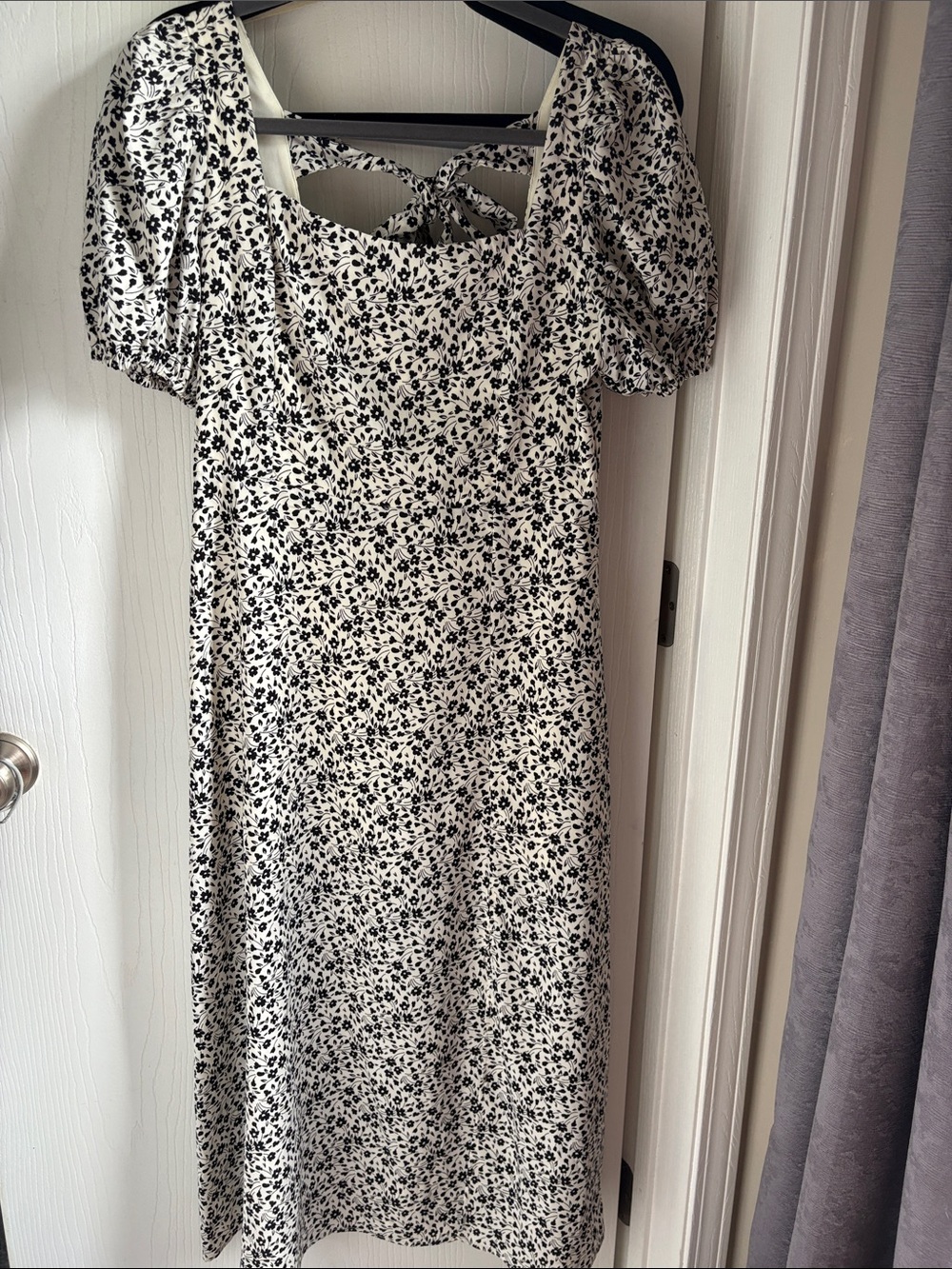 Altar'd State White and Black Floral Square-Neck Midi Dress